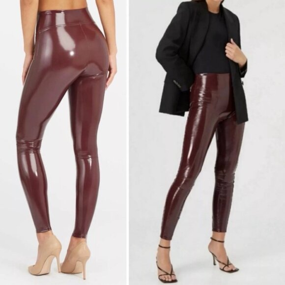 NWT SPANX Faux Patent Leather Liquid Gloss LEGGINGS 20301R Ruby Size LARGE